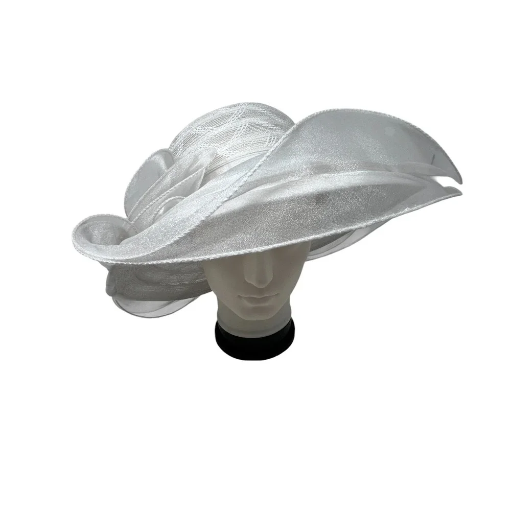 2 Fancy Hats High Tea Wedding Event Dressy White & Black Sheer Ruffle One Size‎